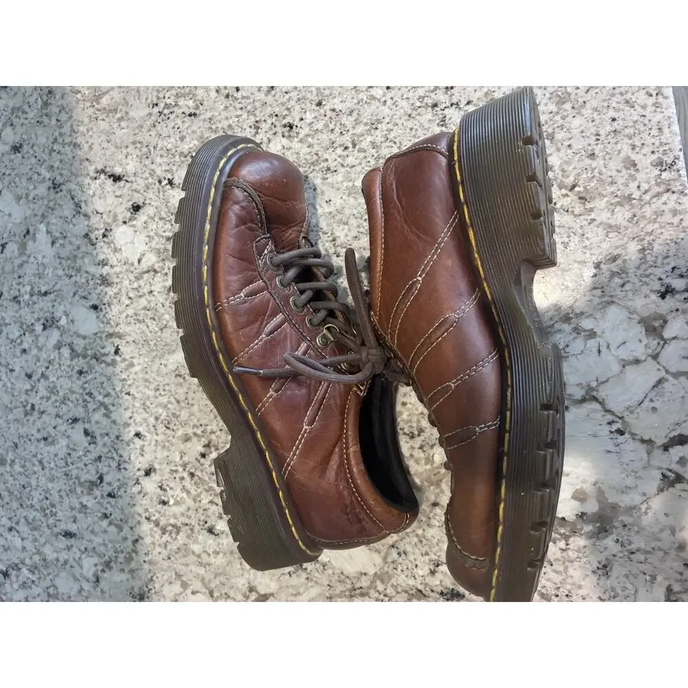Dr. Martens 11306 Brown Leather Oxford Shoes Mens 8 Low Top Chunky Preppy AW004